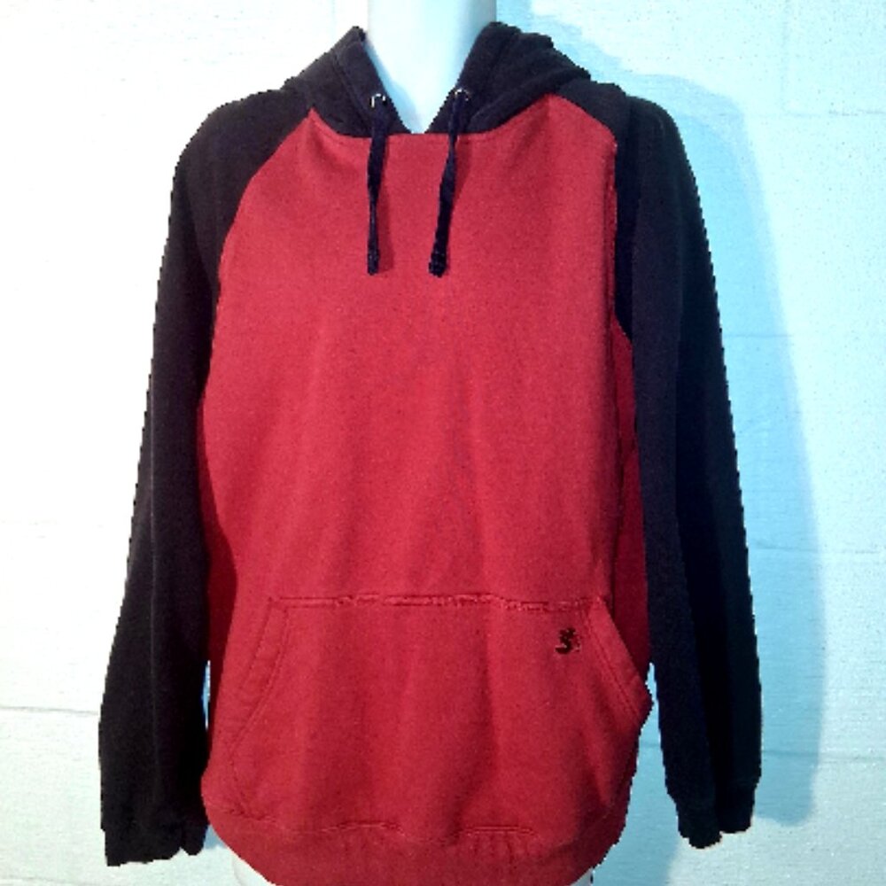 Starter Men's 2XL Black Red Colorblock Hoodie Sweatshirt Front Pocket Drawstring
